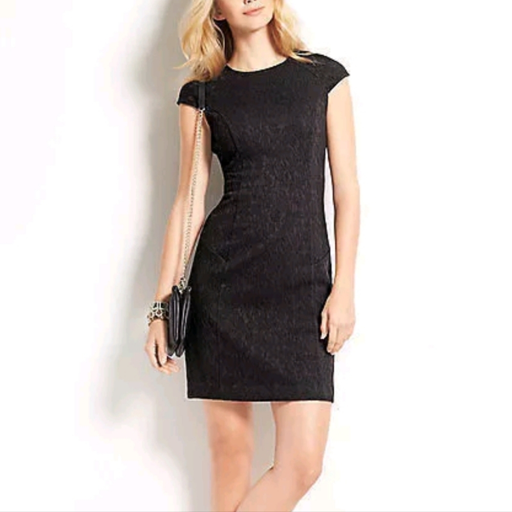 Ann Taylor Floral Stretch Jacquard Cap Sleeve Dress Sz 4